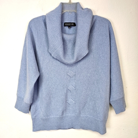 Jones New York Sweater Sz L  Cashmere Baby Blue Cowl Neck Quiet Luxury - Picture 1 of 11